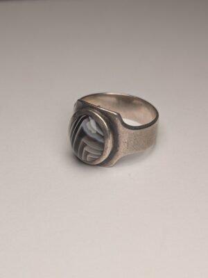 Vintage Sterling Silver Banded Agate Ring | Size T | 925 Silver
