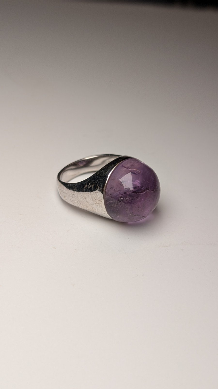 Vintage Sterling Silver Chunky Amethyst Ring | Size N 1/2 | 925 Silver | UK Made