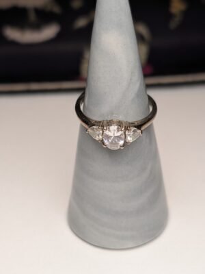 Vintage Sterling Silver 3 Stone Clear CZ Ring | Size P 1/2 | 925 Silver