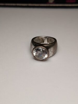 Vintage Sterling Silver Chunky Clear Gemstone Ring | J 1/2 | 925 Silver