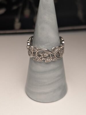Vintage Sterling Silver Floral CZ Band Ring | Size U | 925 Silver