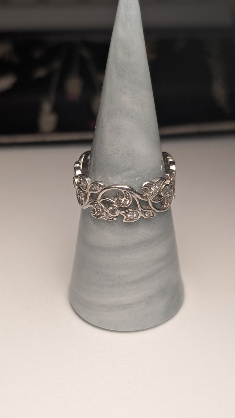 Vintage Sterling Silver Floral CZ Band Ring | Size U | 925 Silver