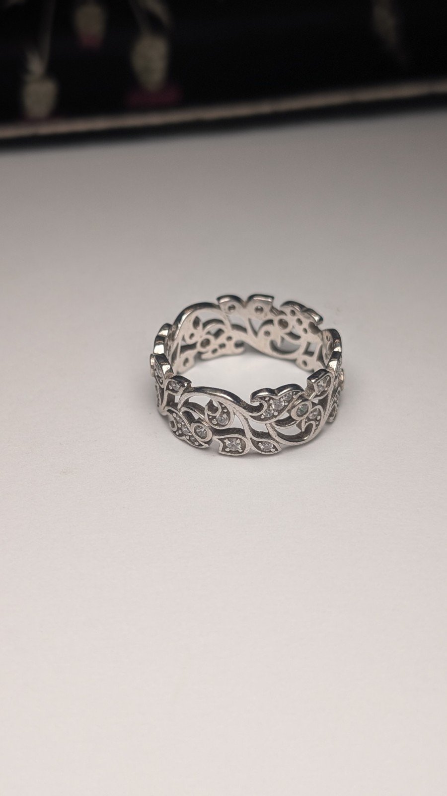 Vintage Sterling Silver Floral CZ Band Ring | Size U | 925 Silver - Image 2