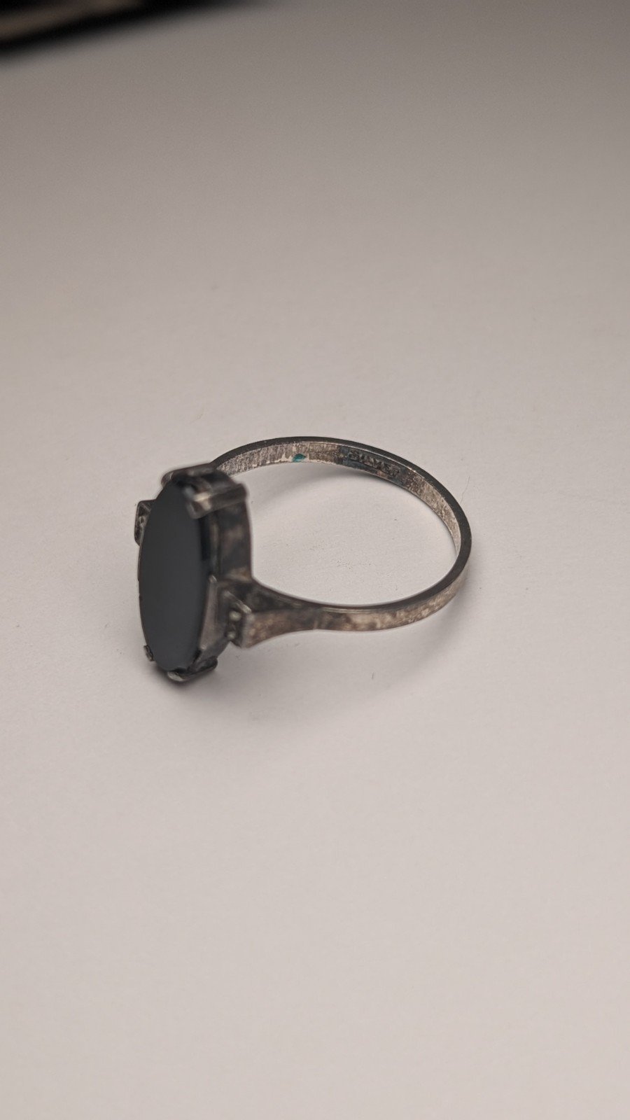 Vintage Sterling Silver Flat Face Oval Black Onyx Ring | Size Q 1/2 | 925 - Image 2