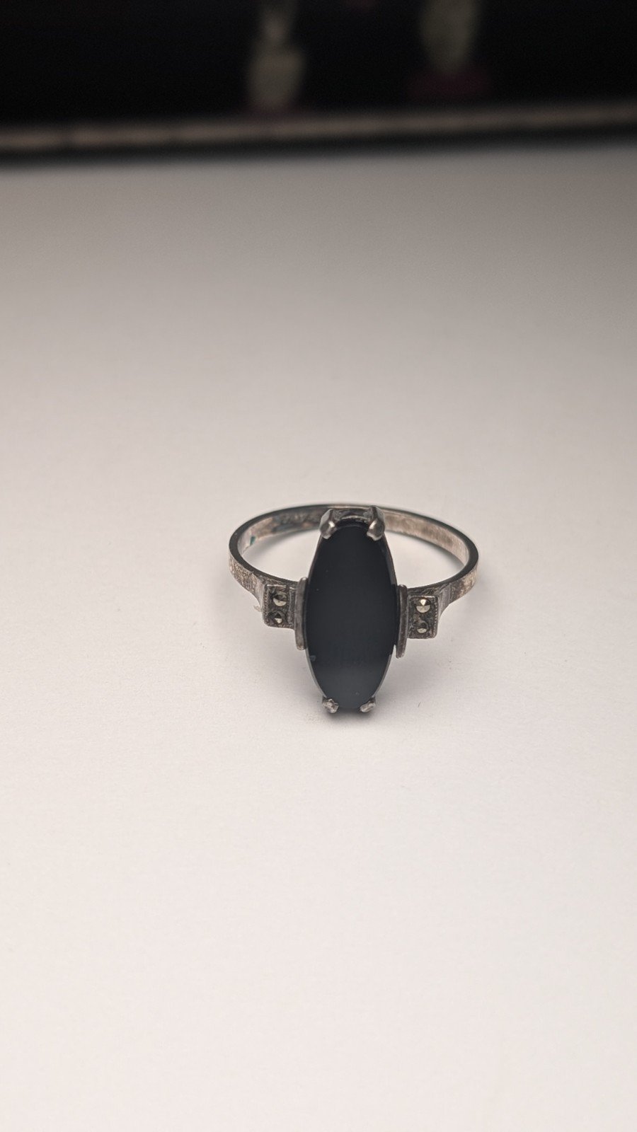 Vintage Sterling Silver Flat Face Oval Black Onyx Ring | Size Q 1/2 | 925 - Image 5