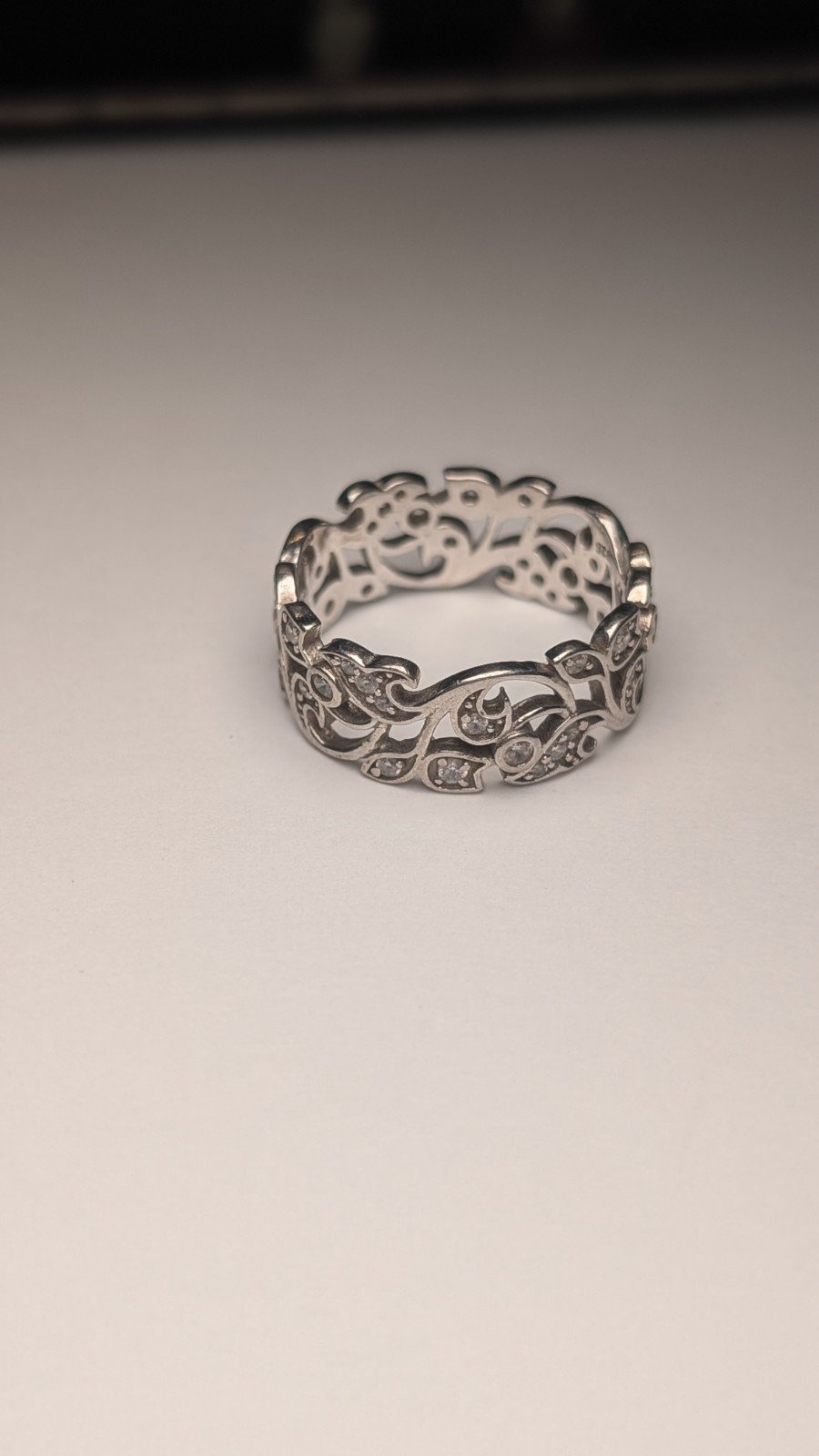 Vintage Sterling Silver Floral CZ Band Ring | Size U | 925 Silver - Image 5