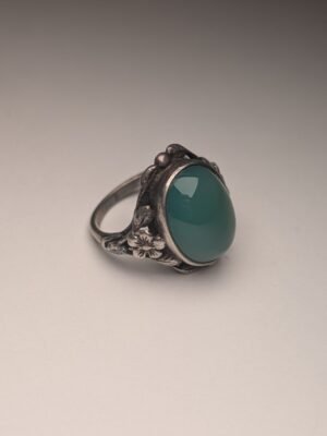 Vintage Sterling Silver Green Chalcedony Floral Flowers Ring | Size N | 925