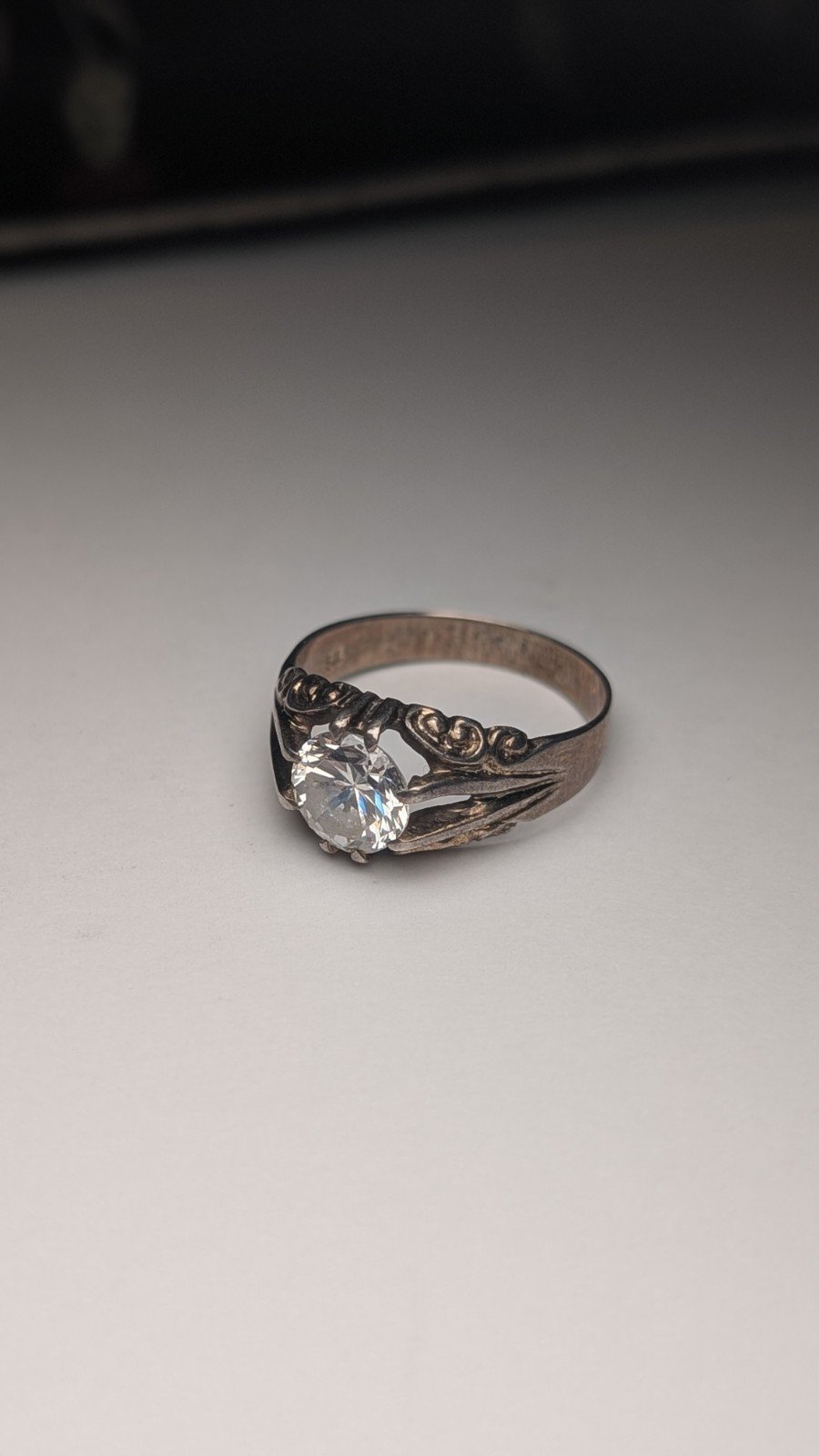 Vintage 9ct Gold Plated Sterling Silver Clear Gemstone Ring | Size T | 925