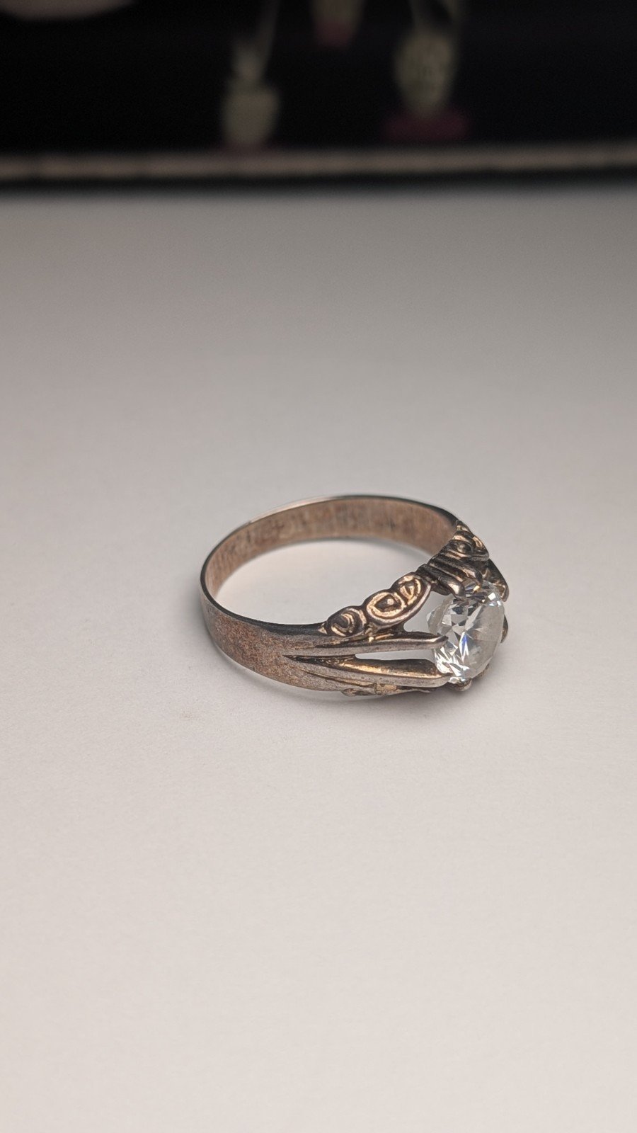 Vintage 9ct Gold Plated Sterling Silver Clear Gemstone Ring | Size T | 925 - Image 4