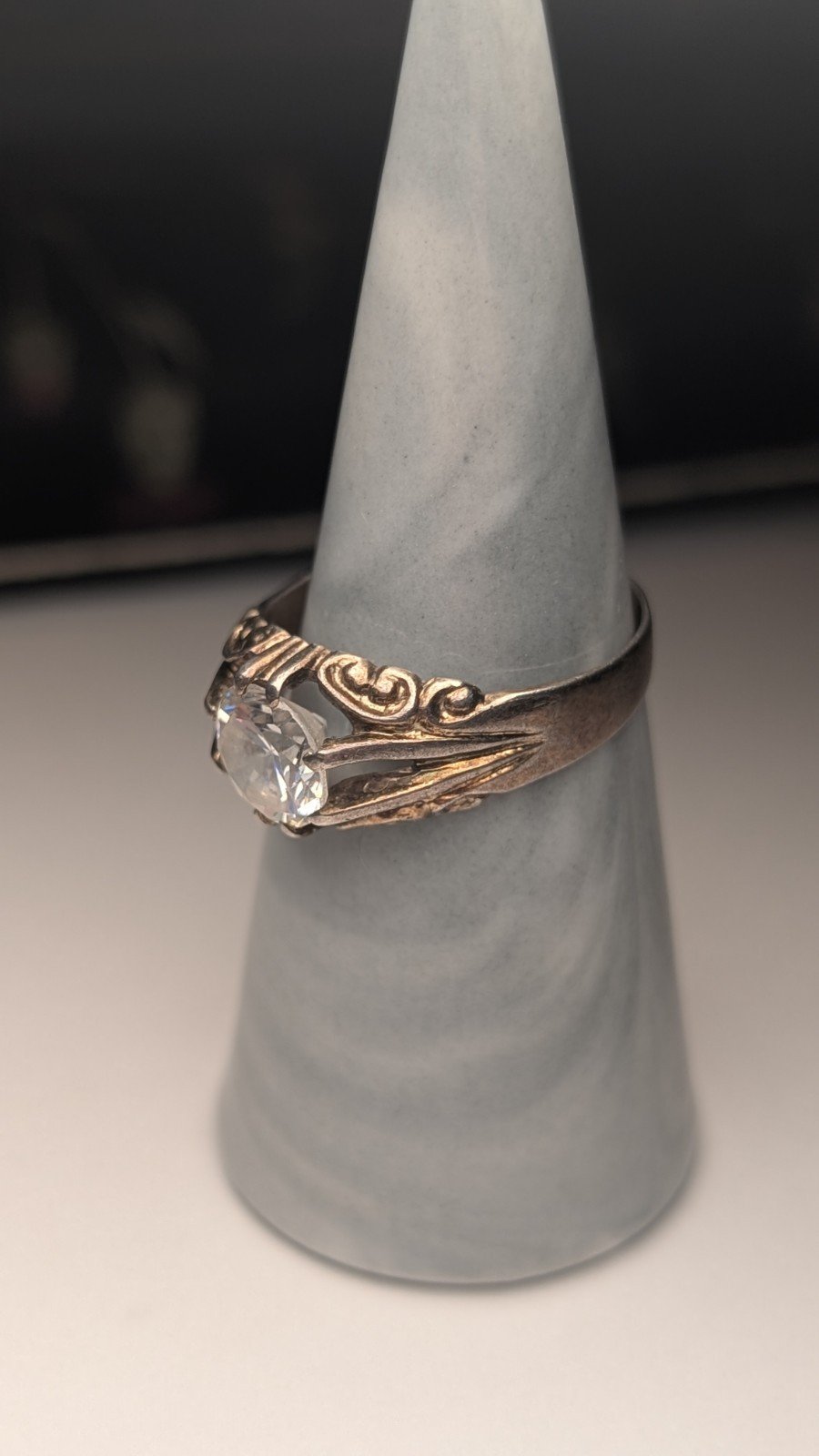 Vintage 9ct Gold Plated Sterling Silver Clear Gemstone Ring | Size T | 925 - Image 5