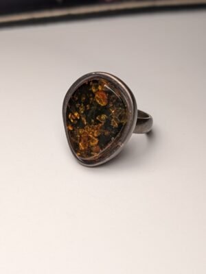 Vintage Sterling Silver Chunky Amber Gemstone Ring | Size P | 925 Silver