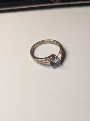 Vintage Sterling Silver Peardrop Blue Topaz Ring | Size W | 925 Silver