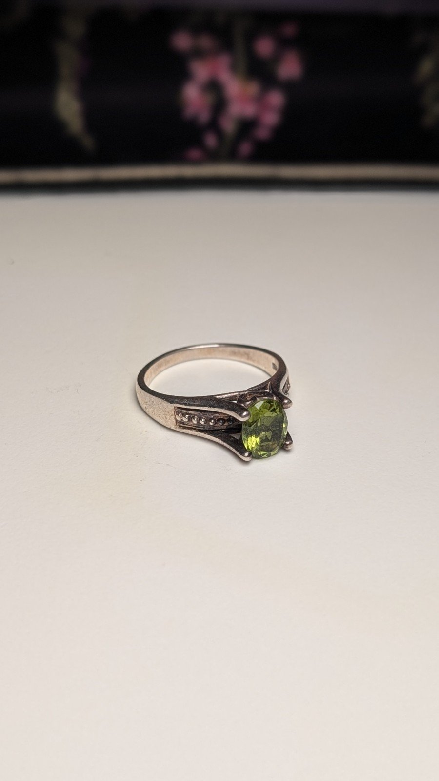 Vintage Sterling Silver Peridot Ring | Size T 1/2 | 925 Silver