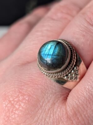 Vintage Sterling Silver Labradorite Ring | Size S | 925 Silver