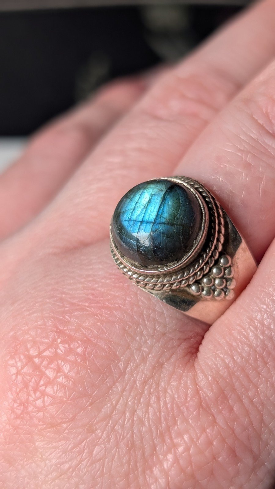 Vintage Sterling Silver Labradorite Ring | Size S | 925 Silver