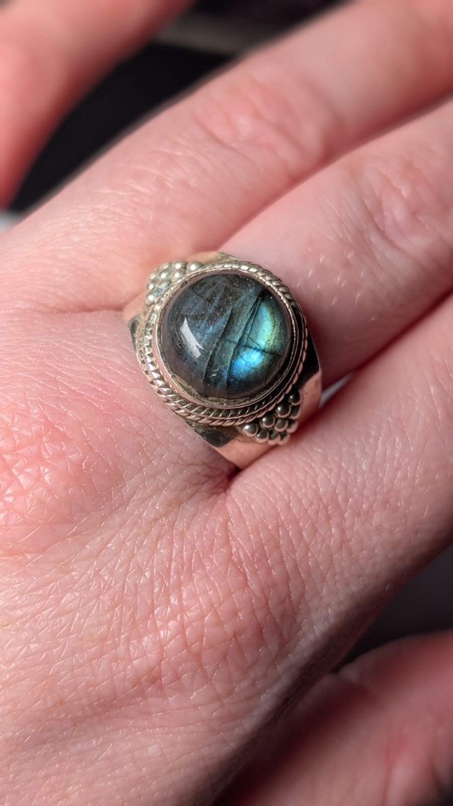Vintage Sterling Silver Labradorite Ring | Size S | 925 Silver - Image 9