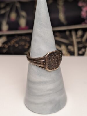 Vintage 9ct Plated Sterling Silver Engraved Signet Ring | Size R | 925 Silver