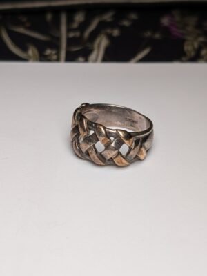 Vintage 9ct Plated Sterling Silver 1995 Men's Weave Ring | Size S 1/2 | 925