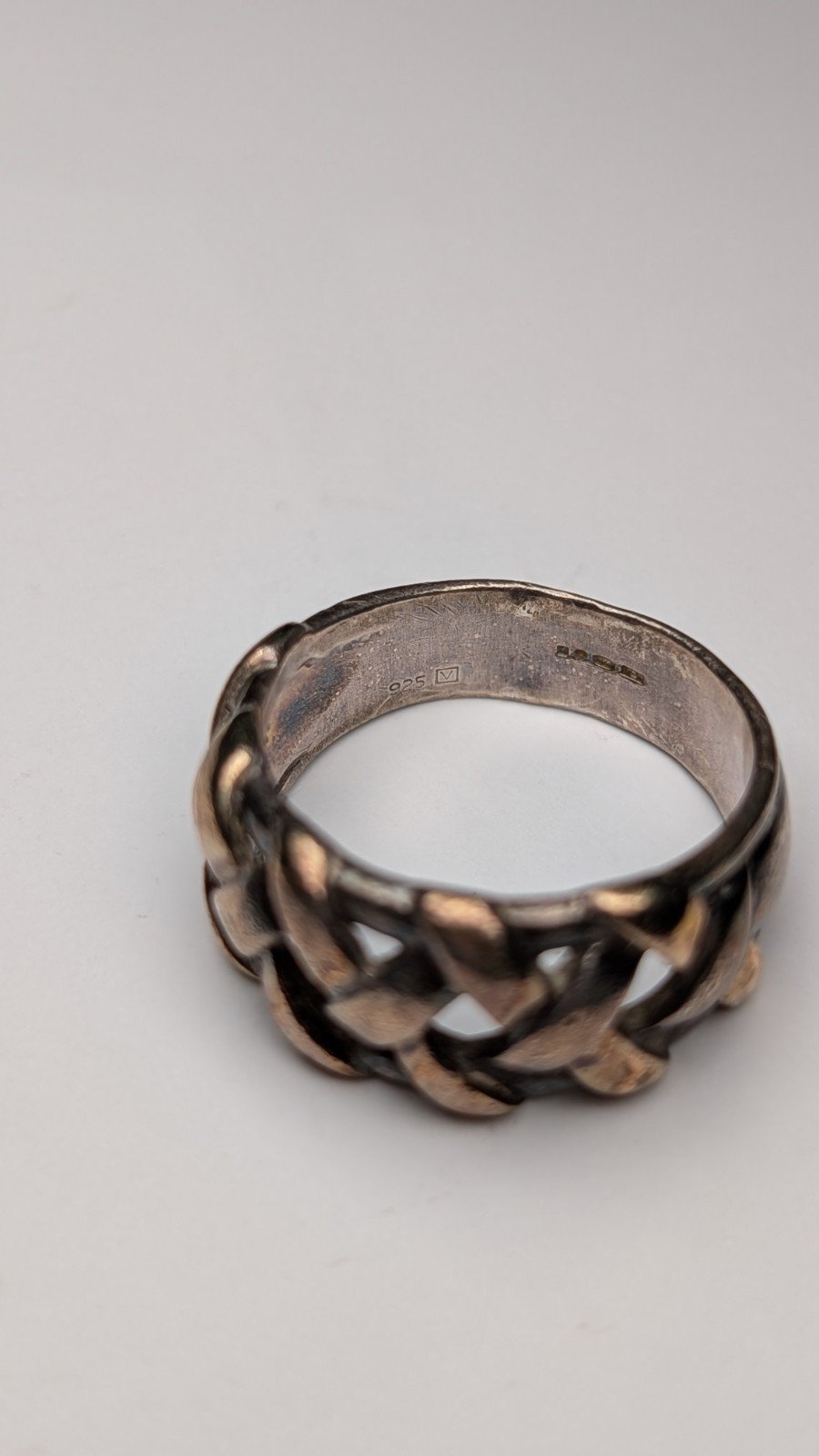 Vintage 9ct Plated Sterling Silver 1995 Men's Weave Ring | Size S 1/2 | 925 - Image 5