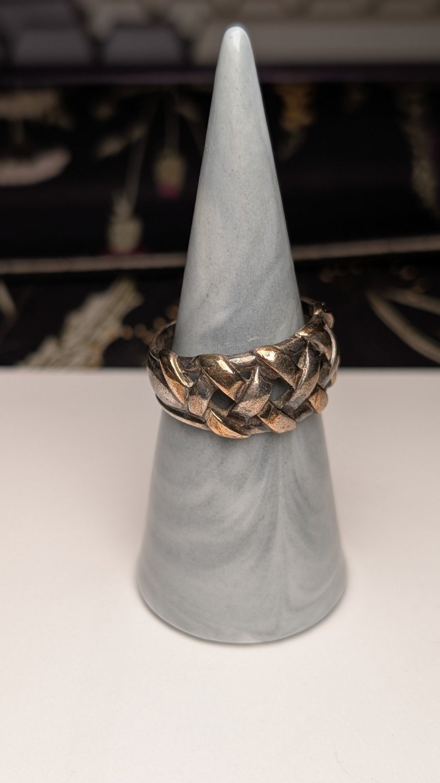 Vintage 9ct Plated Sterling Silver 1995 Men's Weave Ring | Size S 1/2 | 925 - Image 7