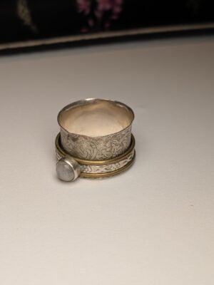 Vintage Sterling Silver Chunky Gold Tone Spinner Ring | Size S | 925 Silver