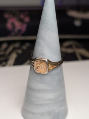 Vintage 9ct Plated Sterling Silver Engraved Signet Ring | Size N 1/2 | 925