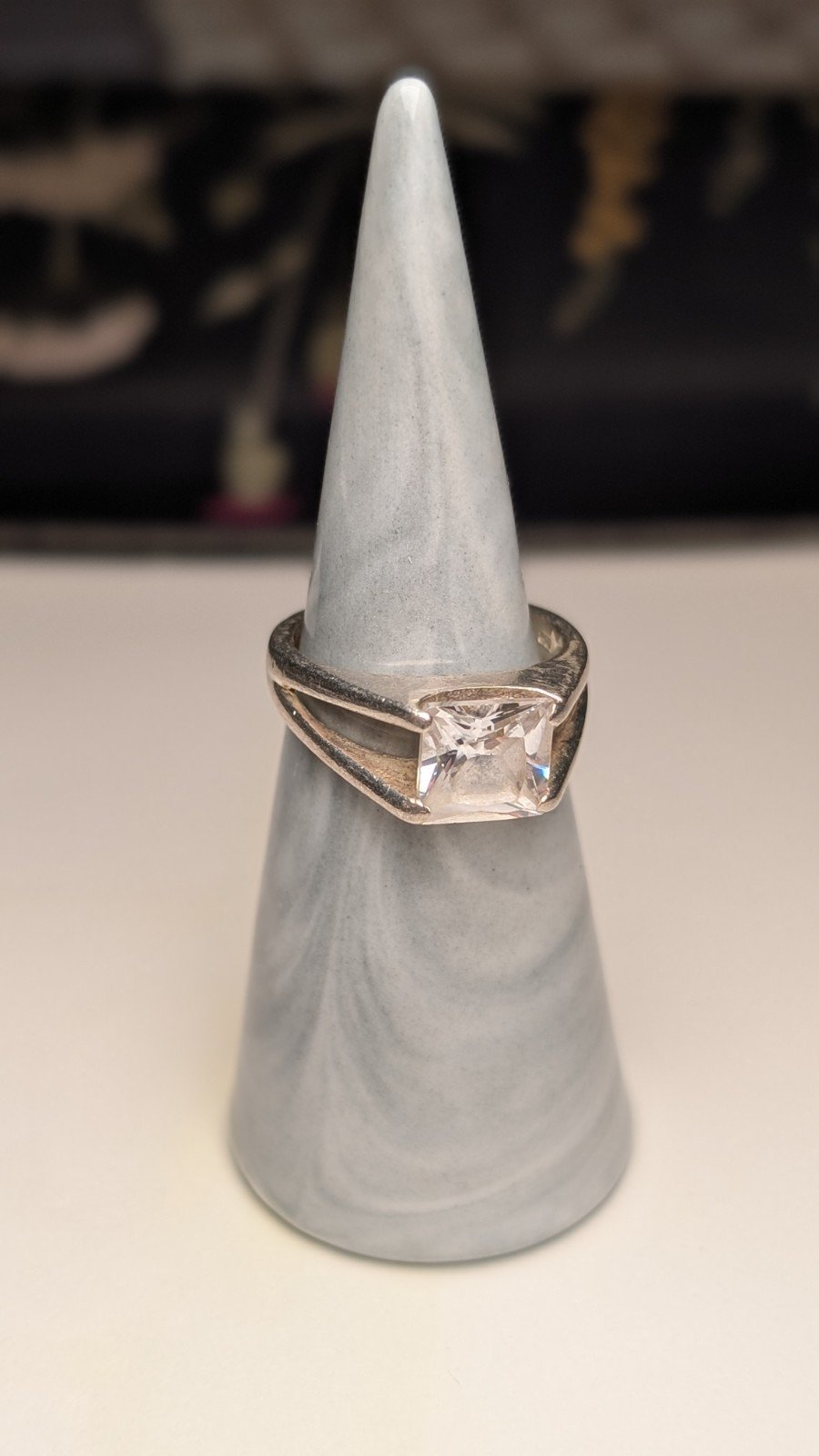 Vintage Sterling Silver CZ Stone Ring | Size N | 925 Silver