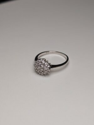Vintage Sterling Silver Clear CZ Cluster Ring | Size Q | 925 Silver