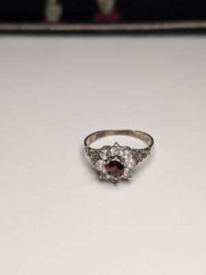Vintage Sterling Silver Red Garnet Cluster Ring | Size N 1/2 | 925 Silver