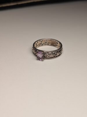 Vintage Sterling Silver Openwork Floral Amethyst Ring | Size M 1/2 | 925 Silver