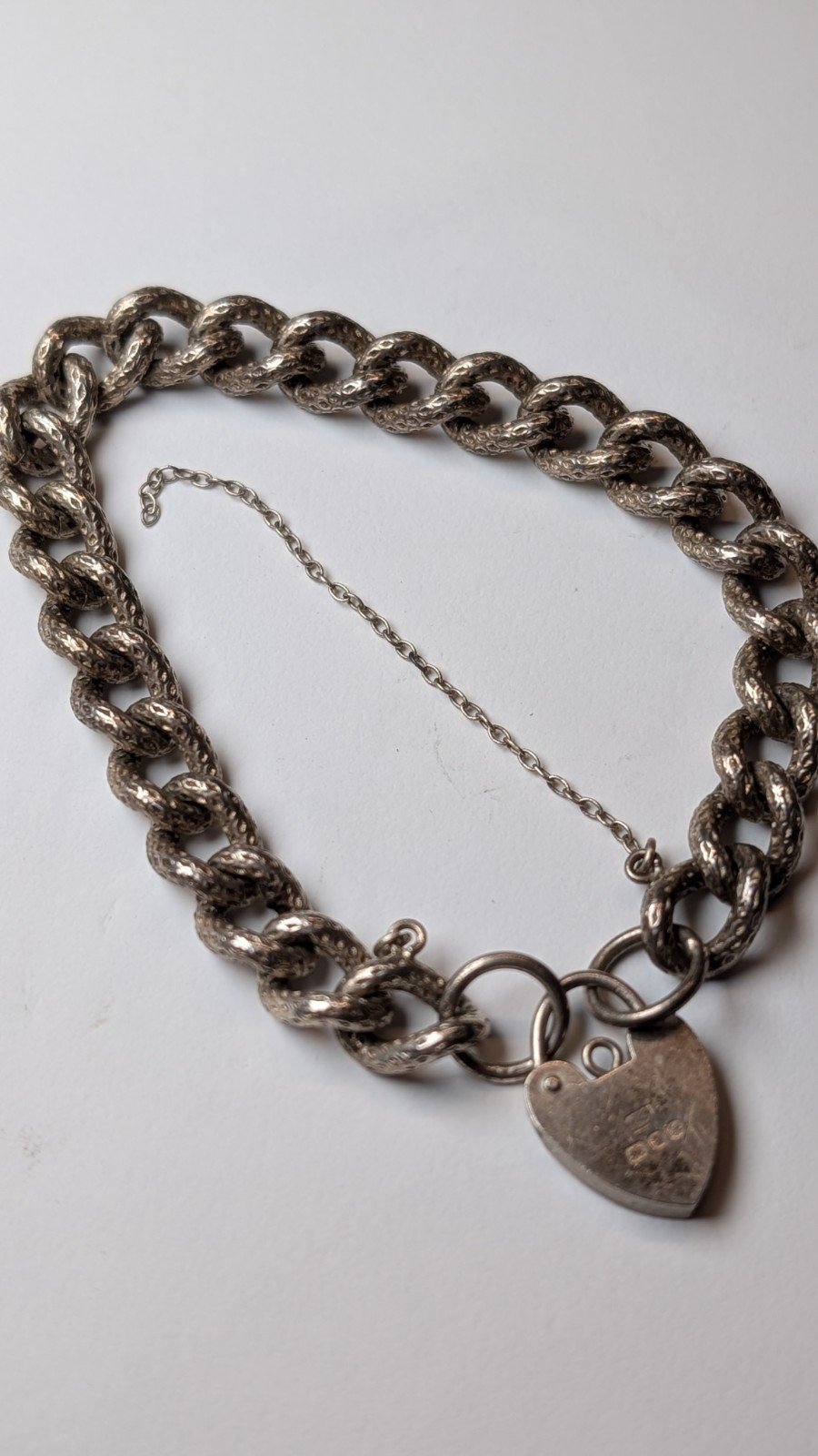 Vintage Sterling Silver Heart Chain Bracelet | 18cm | 29g | Made In London 1975 - Image 4