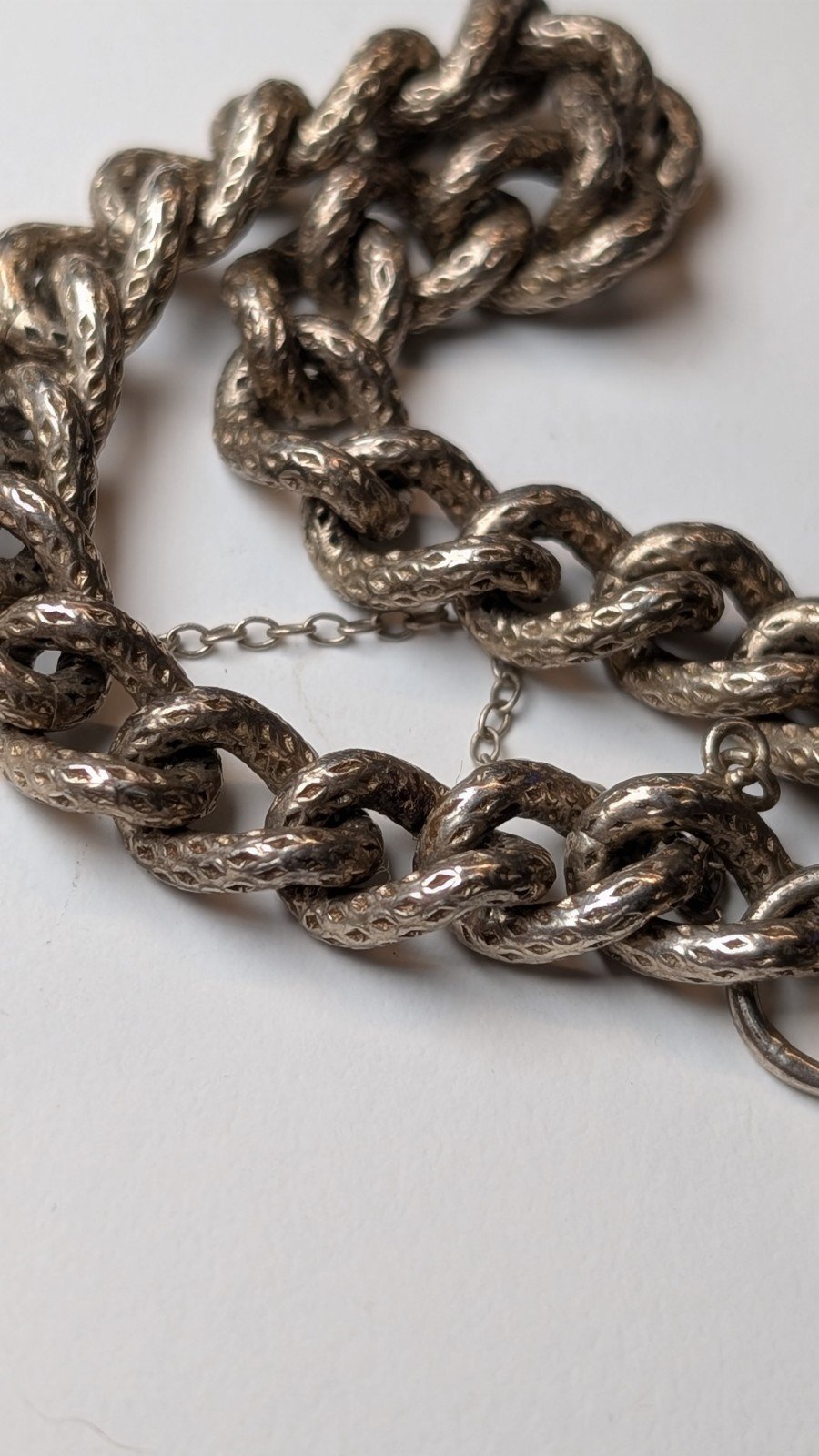 Vintage Sterling Silver Heart Chain Bracelet | 18cm | 29g | Made In London 1975 - Image 8