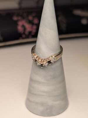 Vintage Sterling Silver Blue & Clear CZ Wishbone Chevron Ring | Size L 1/2 | 925