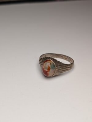 Vintage Sterling Silver 1976 Agate Ring | Size T 1/2 | 925 | Made In London