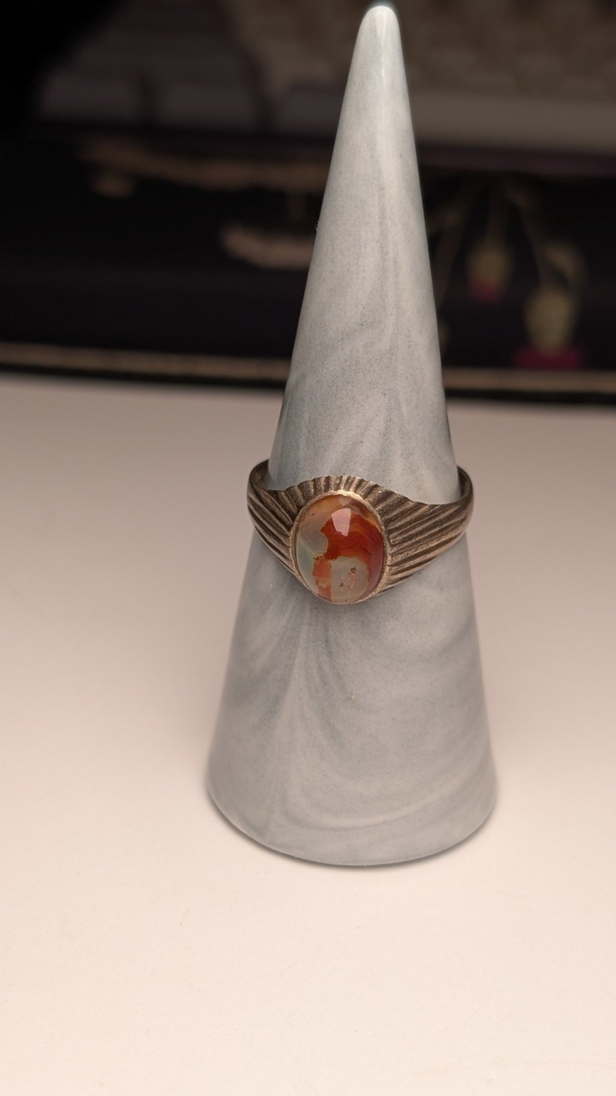 Vintage Sterling Silver 1976 Agate Ring | Size T 1/2 | 925 | Made In London - Image 3