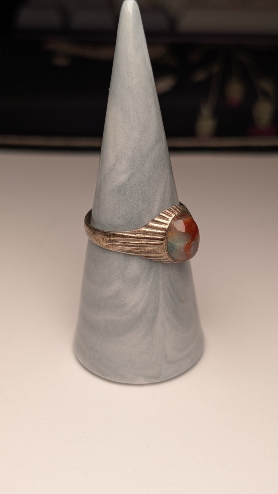 Vintage Sterling Silver 1976 Agate Ring | Size T 1/2 | 925 | Made In London - Image 4
