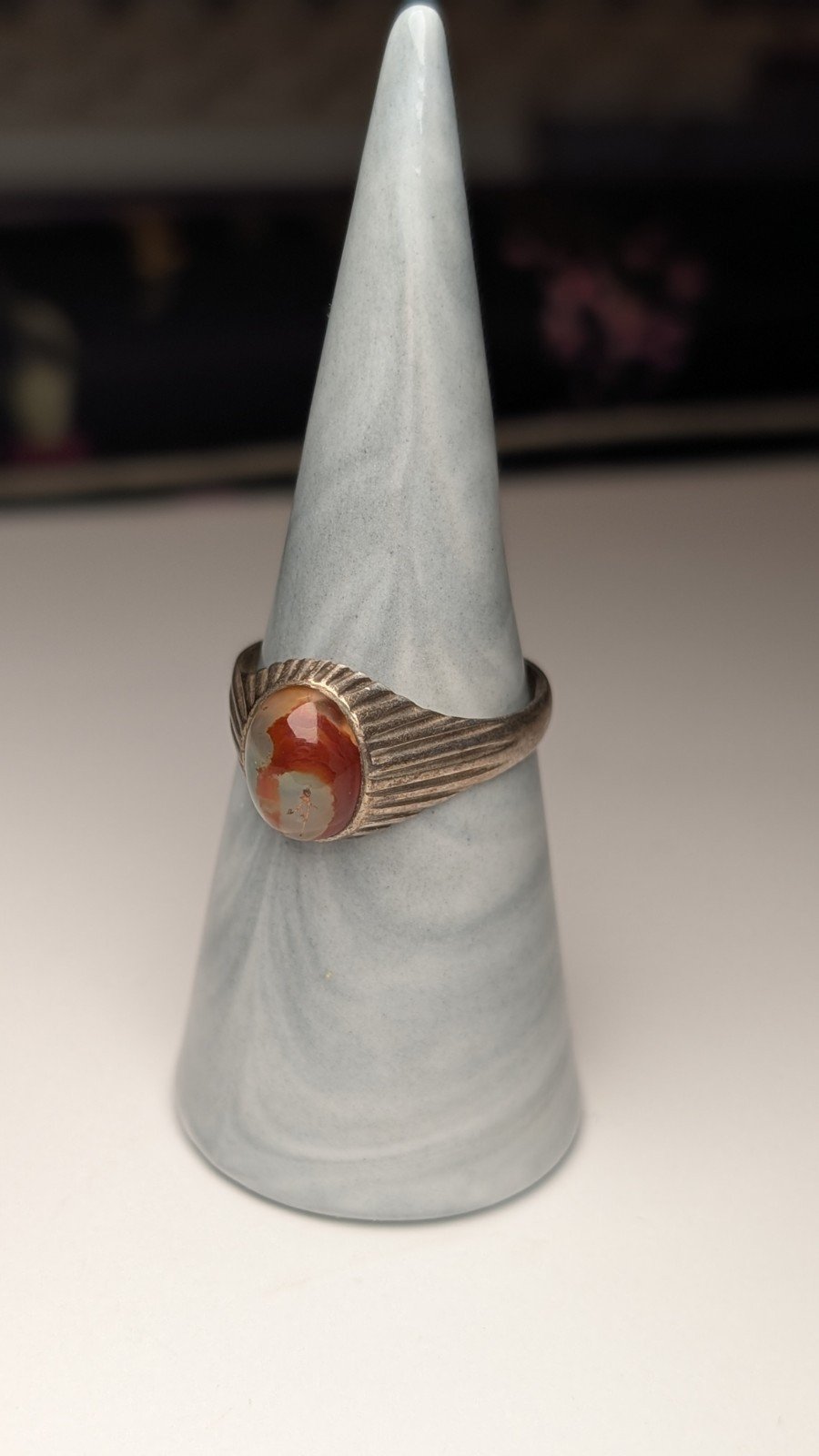 Vintage Sterling Silver 1976 Agate Ring | Size T 1/2 | 925 | Made In London - Image 7
