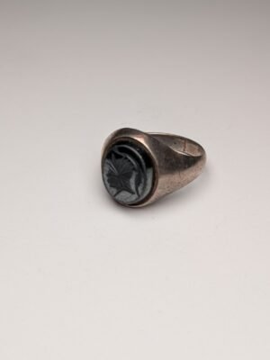 Vintage Sterling Silver 1985 Hematite Intaglio Ring | Size J | 925 Silver