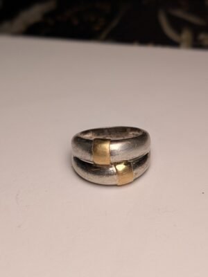 Vintage Sterling Silver with 18ct Gold Accents Chunky Ring | Size M 1/2 | 9.6g