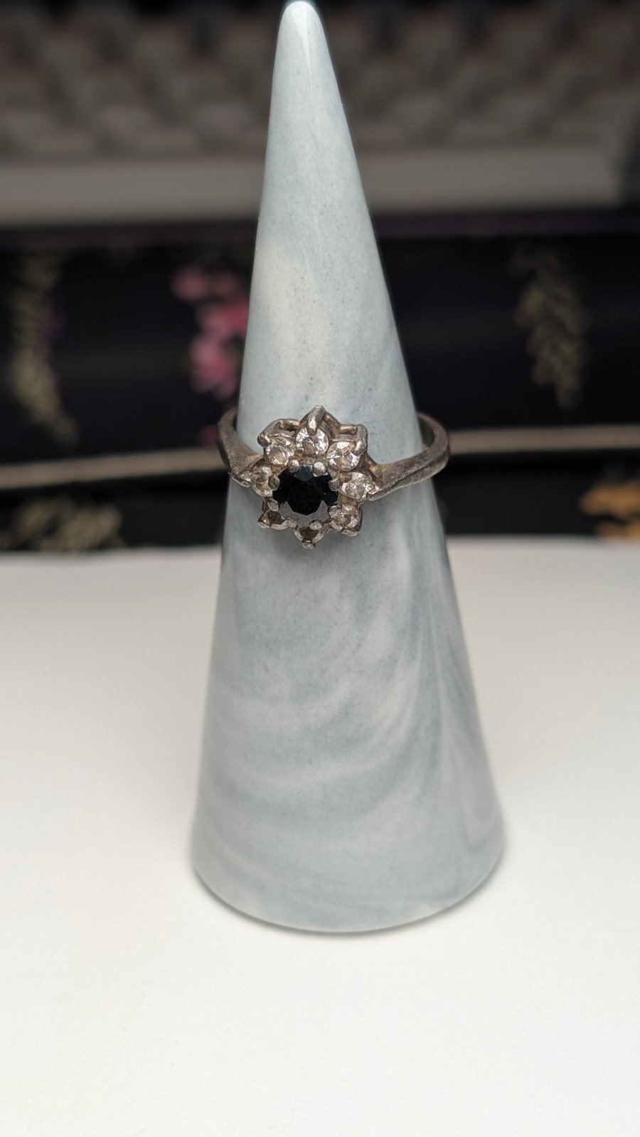 Vintage Sterling Silver 1994 Sapphire Cluster Ring | Size L | 925 Silver