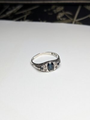 Vintage Sterling Silver 1980 Deep Blue Gemstone Ring | Size P | 925 Silver