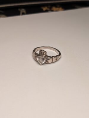 Vintage Sterling Silver Clear Heart CZ Irish Claddagh Ring | Size L 1/2 | 925