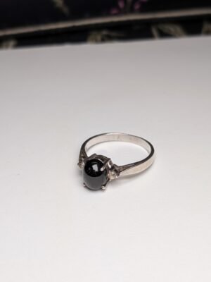 Vintage Sterling Silver Grey Cat's Eye Ring | Size S | 925 Silver