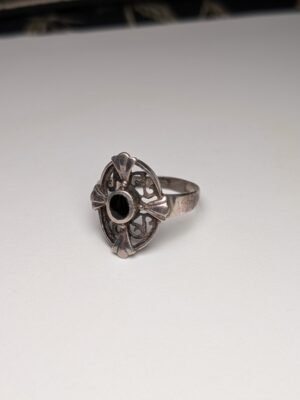 Vintage Sterling Silver Black Onyx Cross Ring | Size P 1/2 | 925 Silver