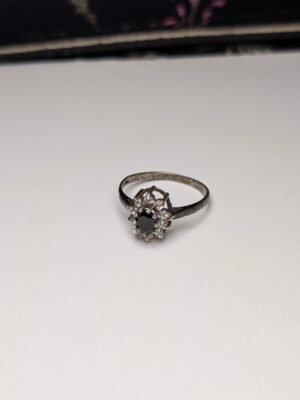 Vintage Sterling Silver Blue/Clear Gemstone Cluster Ring | Size M 1/2 | 925