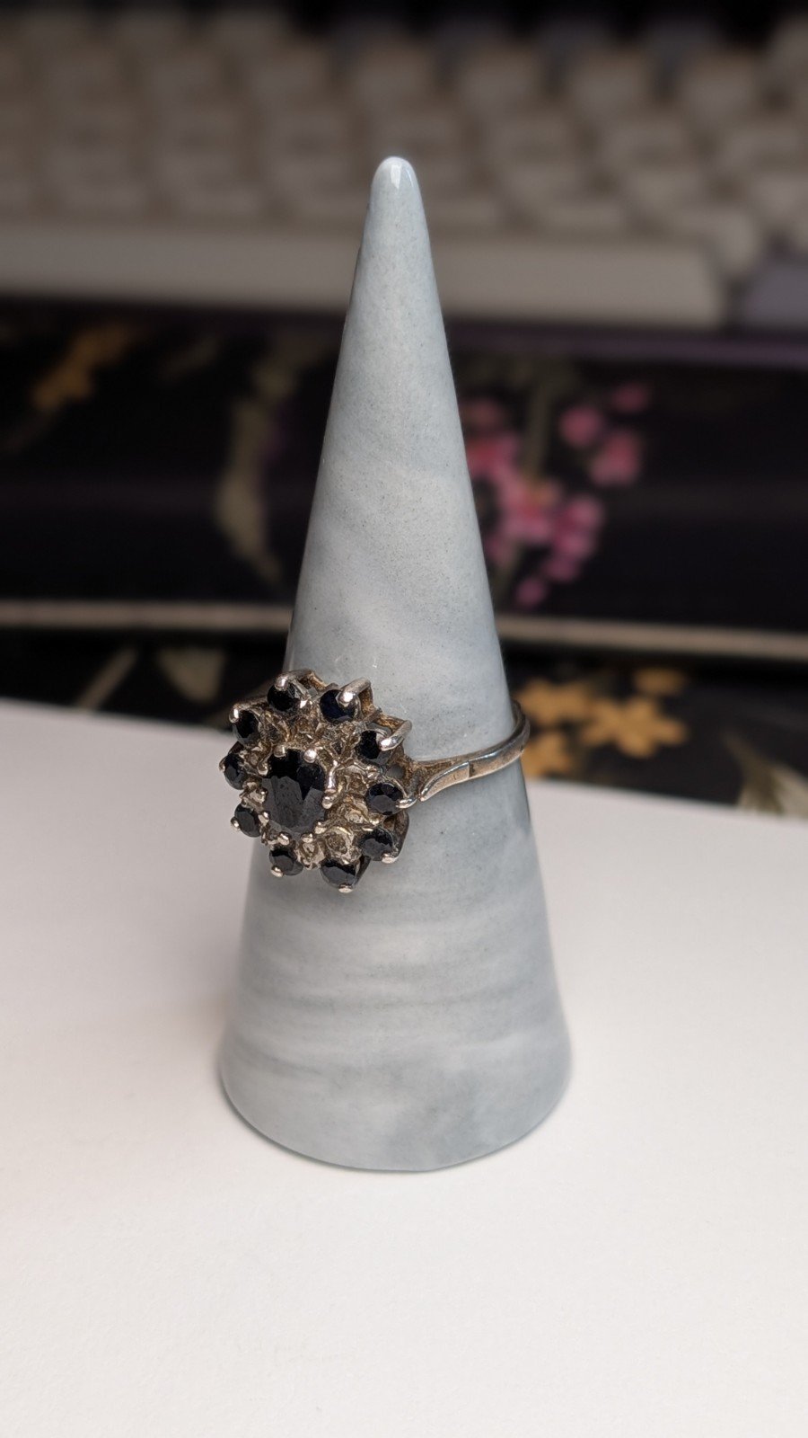 Vintage Sterling Silver 1984 Sapphire Cluster Ring | Size S | 925 Silver