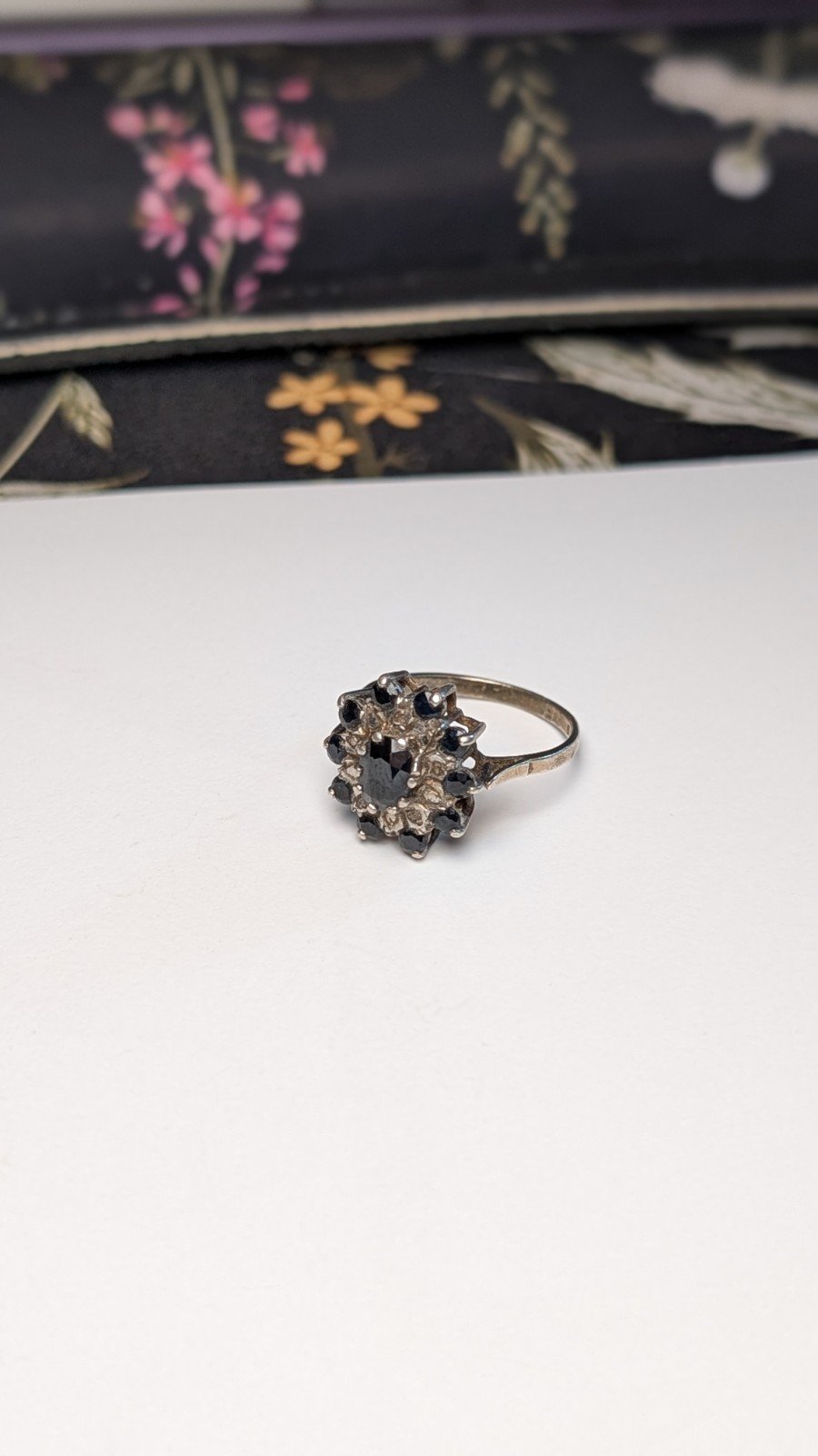 Vintage Sterling Silver 1984 Sapphire Cluster Ring | Size S | 925 Silver - Image 2