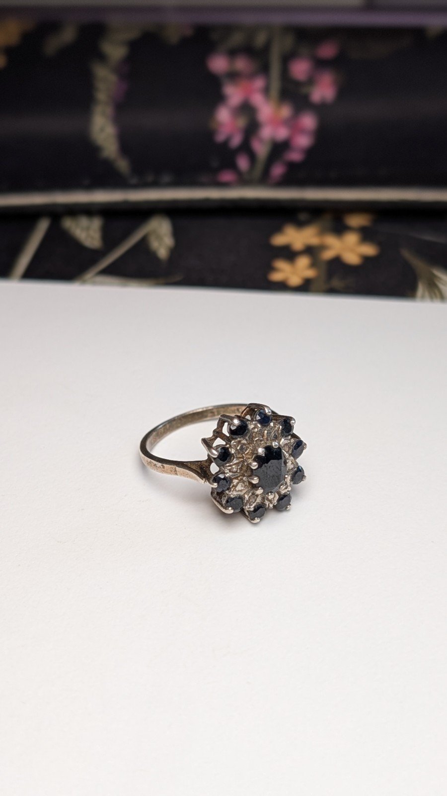 Vintage Sterling Silver 1984 Sapphire Cluster Ring | Size S | 925 Silver - Image 3