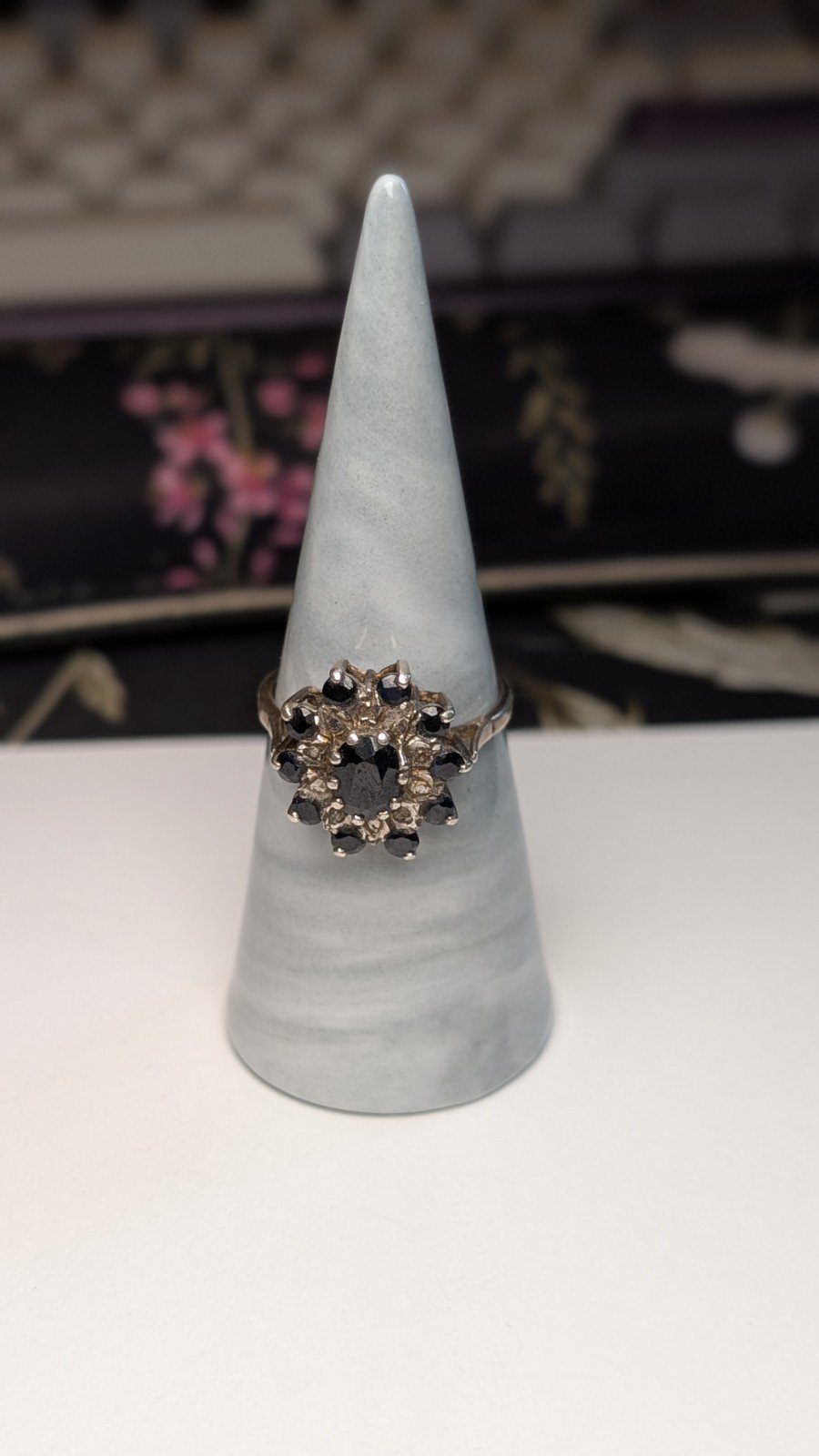 Vintage Sterling Silver 1984 Sapphire Cluster Ring | Size S | 925 Silver - Image 4