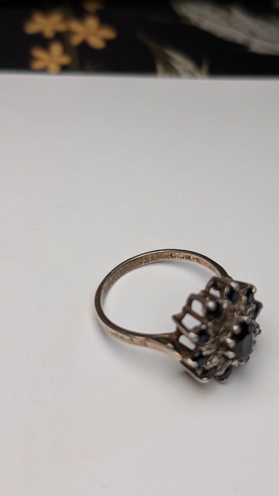 Vintage Sterling Silver 1984 Sapphire Cluster Ring | Size S | 925 Silver - Image 5